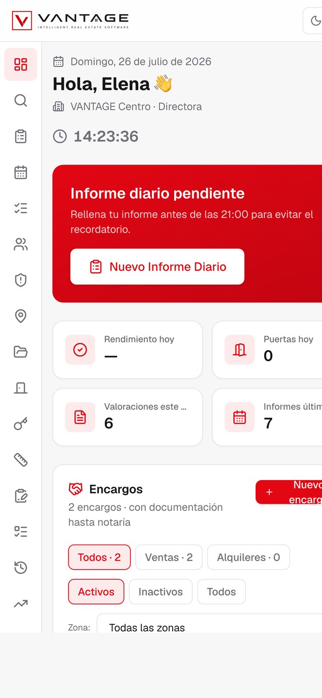 Vantage en el móvil: panel del asesor